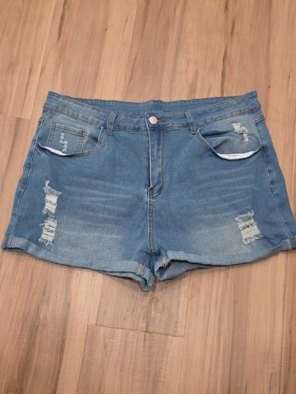 SHEIN Blue Distressed High-Rise Denim Shorts